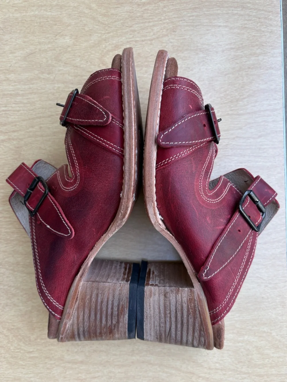 Freebird by Steven Burgundy Leather Buckle Heeled Sandals
